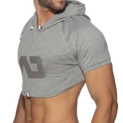Sweat Crop à Capuche Gris Chiné