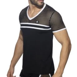 T-Shirt Mesh Striped Noir - Blanc