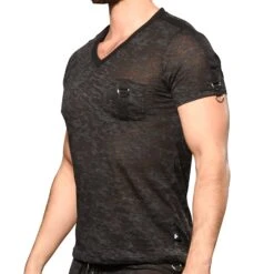 T-Shirt Military Burnout Noir Vintage