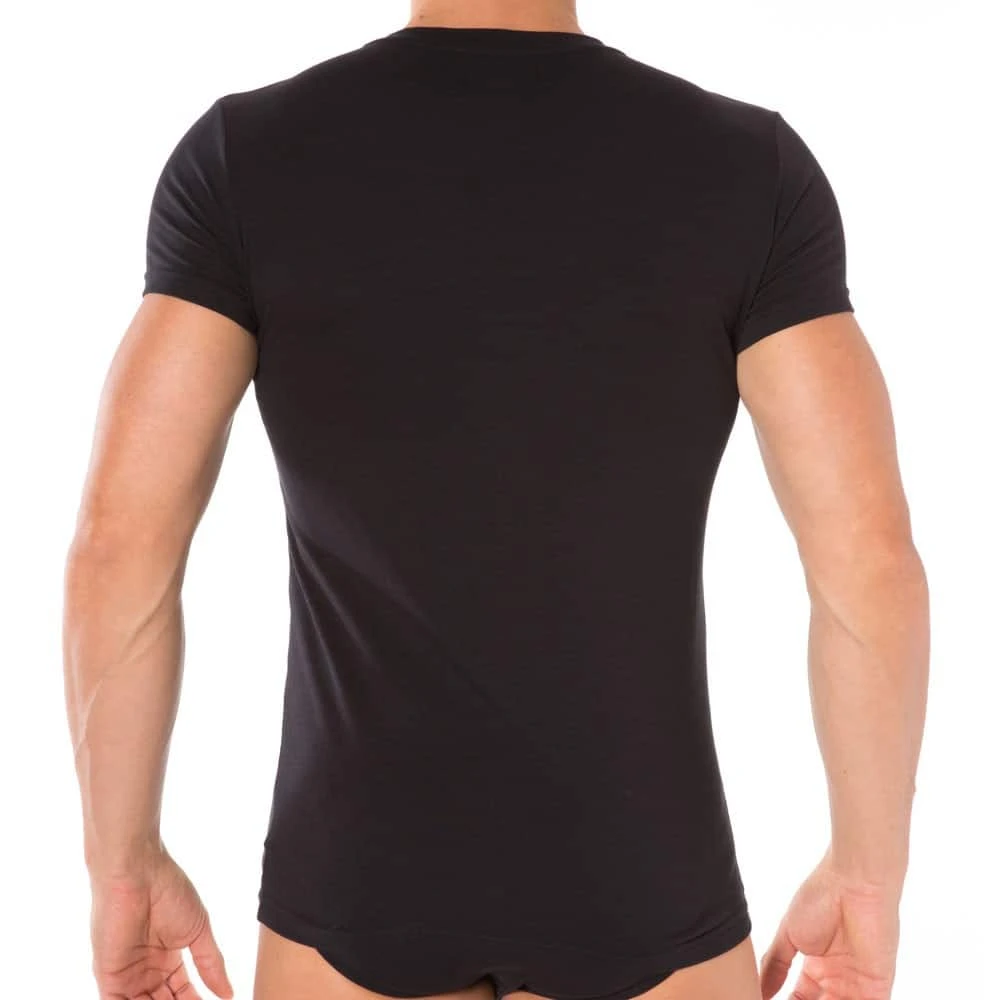 T-Shirt V-Neck Stretch Cotton Noir â Image 2