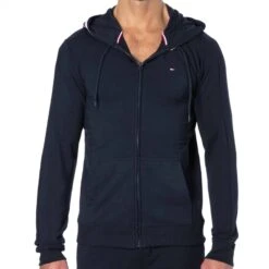 Veste à Capuche Logo Tape Bleu Marine