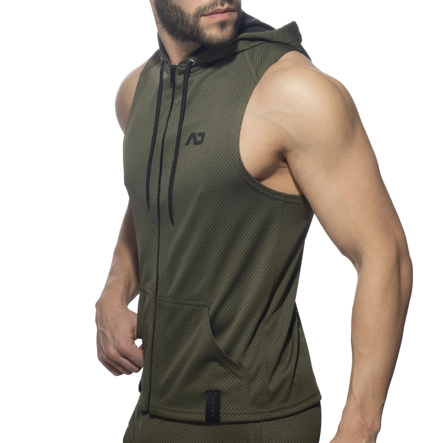 Veste Ă Capuche Sans Manche Loop Mesh Kaki